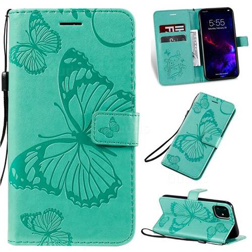 Embossing 3D Butterfly Leather Wallet Case for iPhone 11 (6.1 inch) - Green