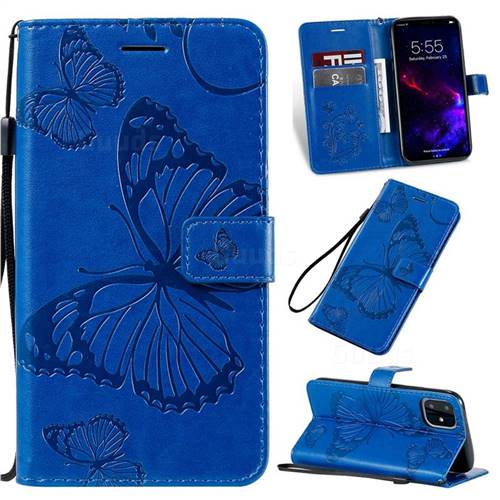 Embossing 3D Butterfly Leather Wallet Case for iPhone 11 (6.1 inch) - Blue