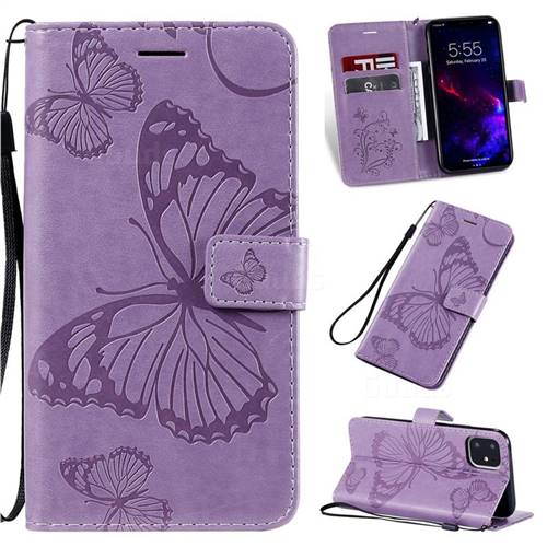 Embossing 3D Butterfly Leather Wallet Case for iPhone 11 (6.1 inch) - Purple