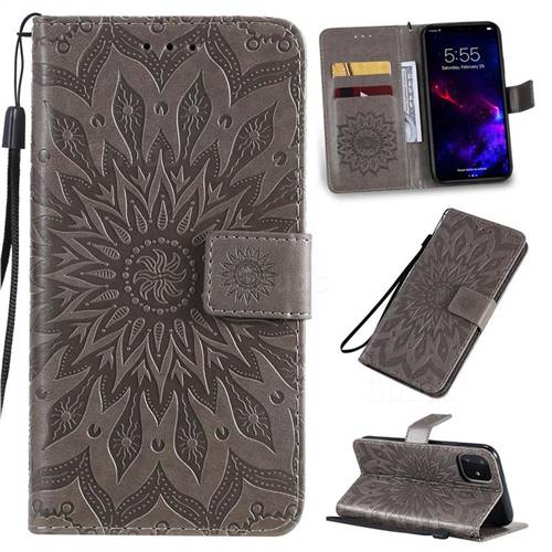 Embossing Sunflower Leather Wallet Case for iPhone 11 (6.1 inch) - Gray