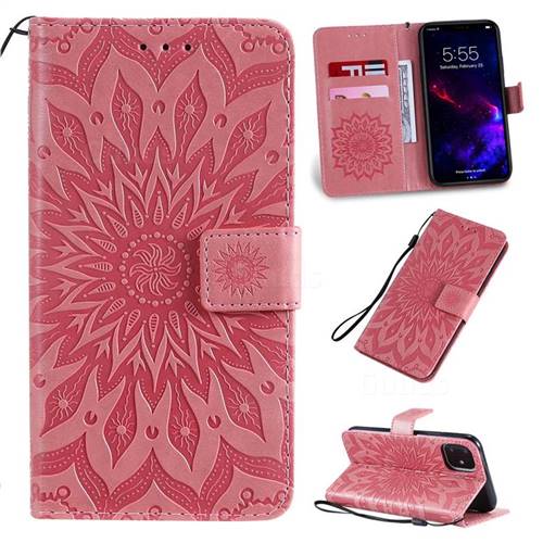Embossing Sunflower Leather Wallet Case for iPhone 11 (6.1 inch) - Pink