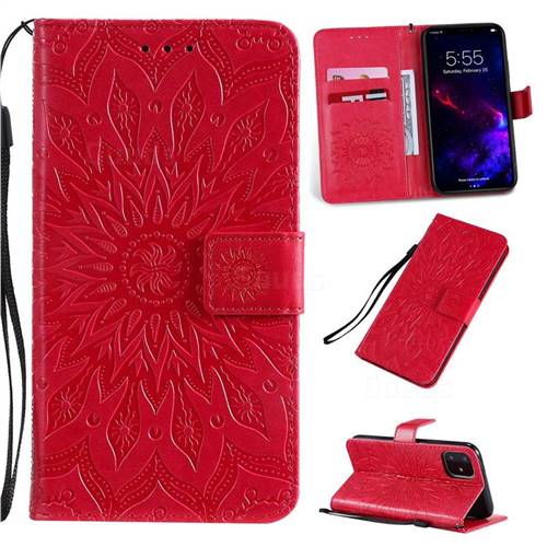 Embossing Sunflower Leather Wallet Case for iPhone 11 (6.1 inch) - Red
