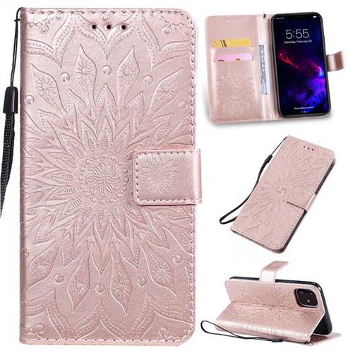 Embossing Sunflower Leather Wallet Case for iPhone 11 (6.1 inch) - Rose Gold