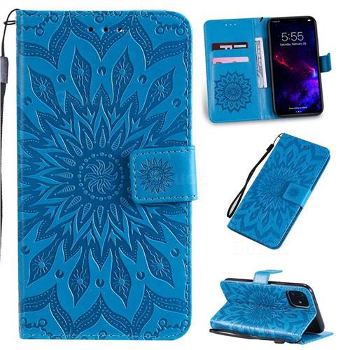 Embossing Sunflower Leather Wallet Case for iPhone 11 (6.1 inch) - Blue