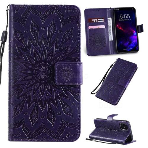 Embossing Sunflower Leather Wallet Case for iPhone 11 (6.1 inch) - Purple