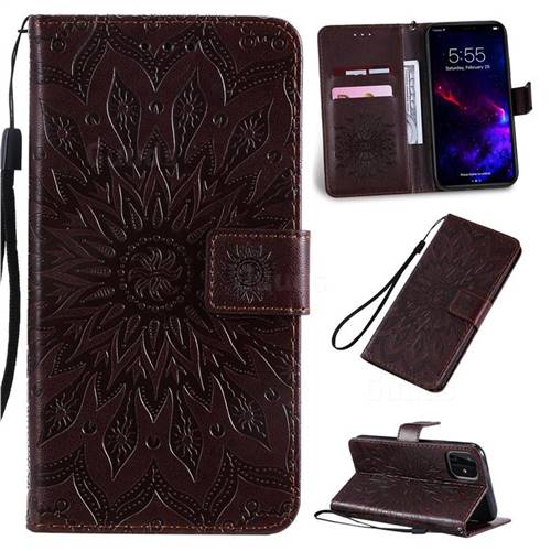 Embossing Sunflower Leather Wallet Case for iPhone 11 (6.1 inch) - Brown