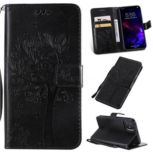 Embossing Butterfly Tree Leather Wallet Case for iPhone 11 (6.1 inch) - Black