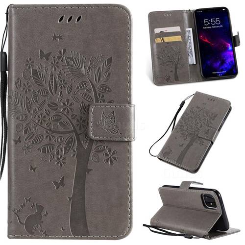 Embossing Butterfly Tree Leather Wallet Case for iPhone 11 (6.1 inch) - Grey