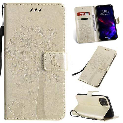 Embossing Butterfly Tree Leather Wallet Case for iPhone 11 (6.1 inch) - Champagne