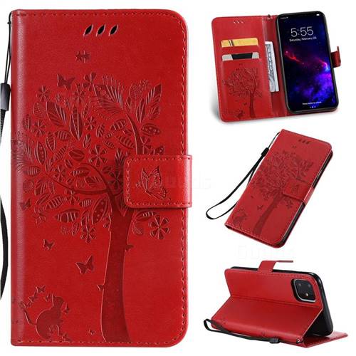 Embossing Butterfly Tree Leather Wallet Case for iPhone 11 (6.1 inch) - Red