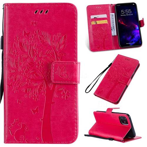 Embossing Butterfly Tree Leather Wallet Case for iPhone 11 (6.1 inch) - Rose
