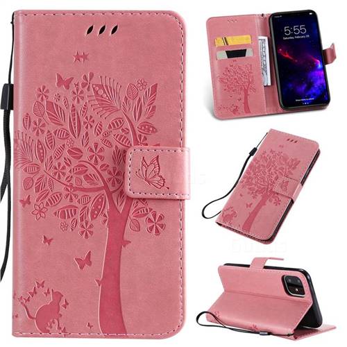 Embossing Butterfly Tree Leather Wallet Case for iPhone 11 (6.1 inch) - Pink