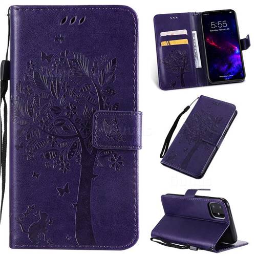 Embossing Butterfly Tree Leather Wallet Case for iPhone 11 (6.1 inch) - Purple