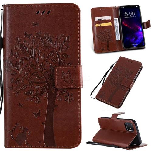 Embossing Butterfly Tree Leather Wallet Case for iPhone 11 (6.1 inch) - Coffee