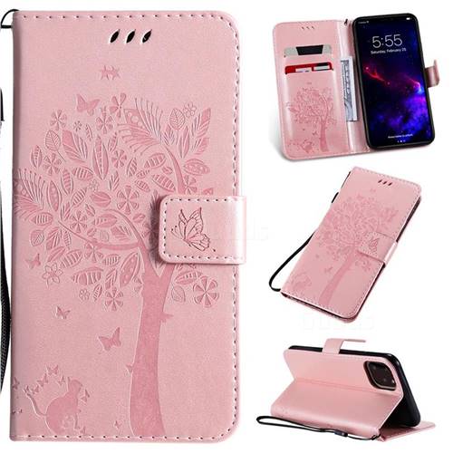 Embossing Butterfly Tree Leather Wallet Case for iPhone 11 (6.1 inch) - Rose Pink