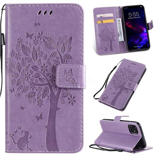 Embossing Butterfly Tree Leather Wallet Case for iPhone 11 (6.1 inch) - Violet
