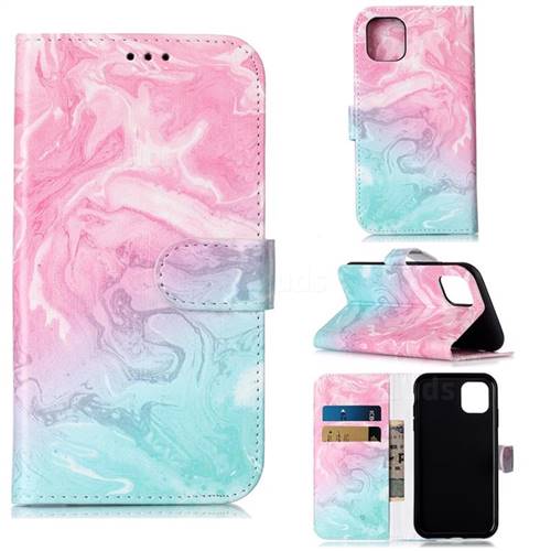 Pink Green Marble PU Leather Wallet Case for iPhone 11 (6.1 inch)