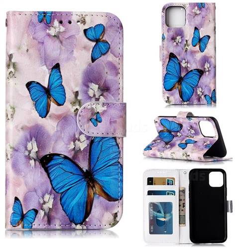 Purple Flowers Butterfly 3D Relief Oil PU Leather Wallet Case for iPhone 11 (6.1 inch)
