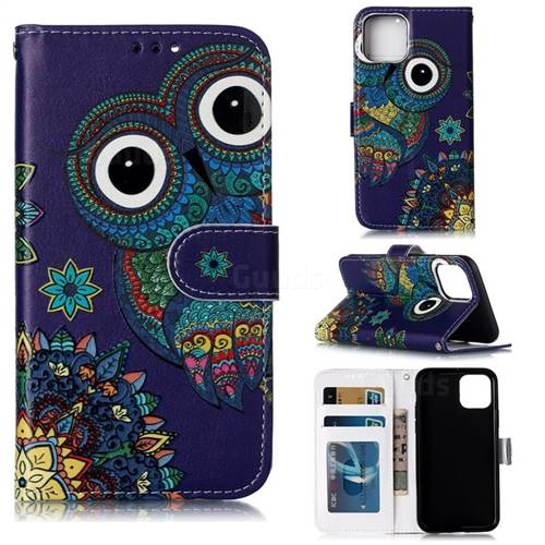 Folk Owl 3D Relief Oil PU Leather Wallet Case for iPhone 11 (6.1 inch)