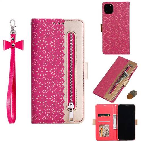 Luxury Lace Zipper Stitching Leather Phone Wallet Case for iPhone 11 (6.1 inch) - Rose