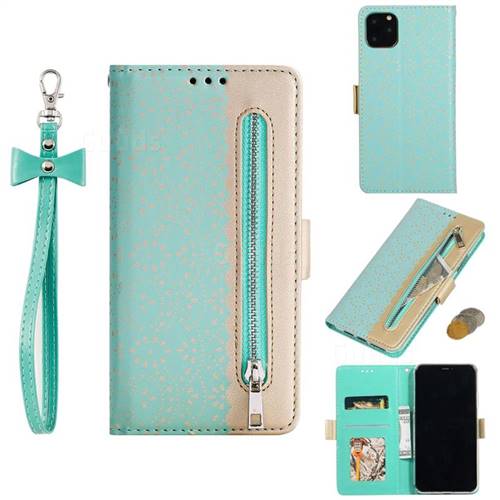 Luxury Lace Zipper Stitching Leather Phone Wallet Case for iPhone 11 (6.1 inch) - Green