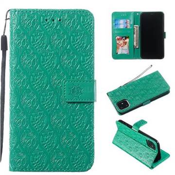 Intricate Embossing Rattan Flower Leather Wallet Case for iPhone 11 (6.1 inch) - Green