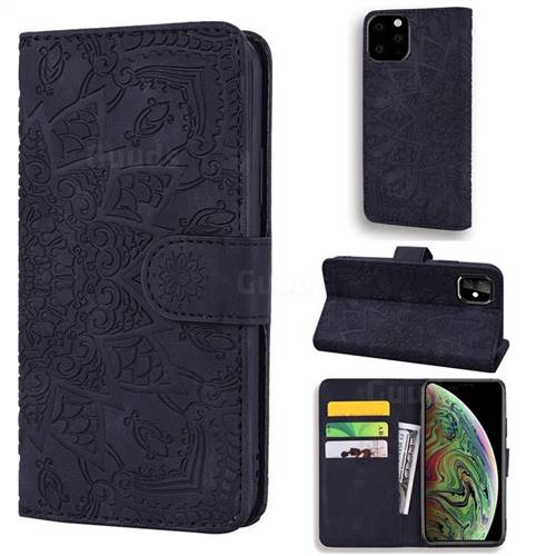 Retro Embossing Mandala Flower Leather Wallet Case for iPhone 11 (6.1 inch) - Black