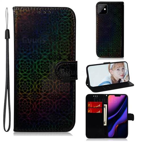 Laser Circle Shining Leather Wallet Phone Case for iPhone 11 (6.1 inch) - Black