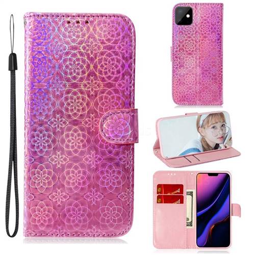 Laser Circle Shining Leather Wallet Phone Case for iPhone 11 (6.1 inch) - Pink