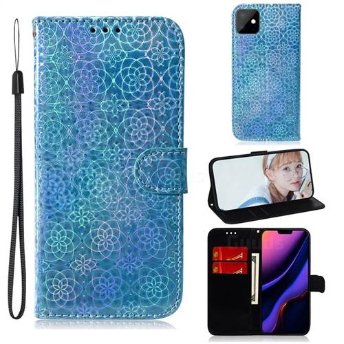 Laser Circle Shining Leather Wallet Phone Case for iPhone 11 (6.1 inch) - Blue