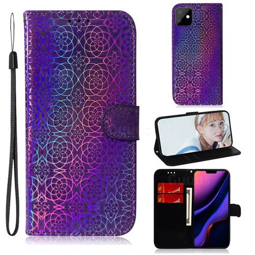 Laser Circle Shining Leather Wallet Phone Case for iPhone 11 (6.1 inch) - Purple