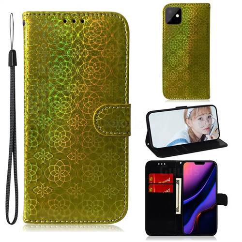 Laser Circle Shining Leather Wallet Phone Case for iPhone 11 (6.1 inch) - Golden