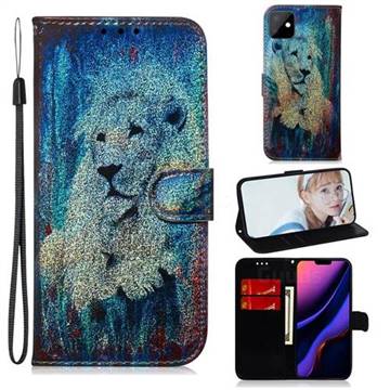 White Lion Laser Shining Leather Wallet Phone Case for iPhone 11 (6.1 inch)