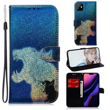 Cat and Leopard Laser Shining Leather Wallet Phone Case for iPhone 11 (6.1 inch)