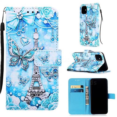 Tower Butterfly Matte Leather Wallet Phone Case for iPhone 11 (6.1 inch)