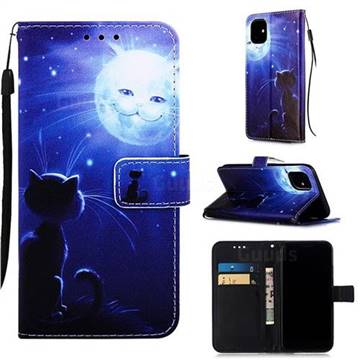 Cat and Moon Matte Leather Wallet Phone Case for iPhone 11 (6.1 inch)