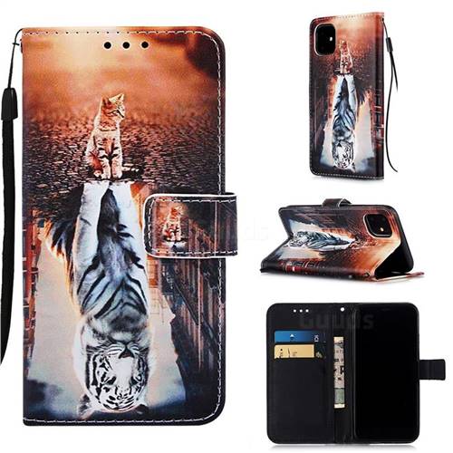 Cat and Tiger Matte Leather Wallet Phone Case for iPhone 11 (6.1 inch)
