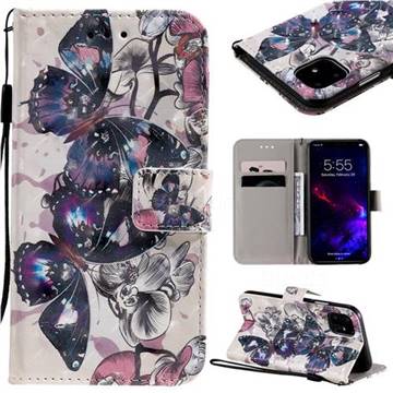 Black Butterfly 3D Painted Leather Wallet Case for iPhone 11 (6.1 inch)