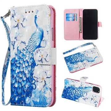 Blue Peacock 3D Painted Leather Wallet Phone Case for iPhone 11 (6.1 inch)