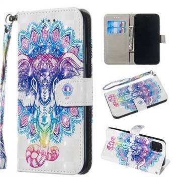 Colorful Elephant 3D Painted Leather Wallet Phone Case for iPhone 11 (6.1 inch)