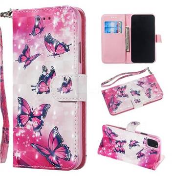 Pink Butterfly 3D Painted Leather Wallet Phone Case for iPhone 11 (6.1 inch)