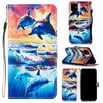 Couple Dolphin Smooth Leather Phone Wallet Case for iPhone 11 (6.1 inch)