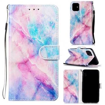 Blue Pink Marble Smooth Leather Phone Wallet Case for iPhone 11 (6.1 inch)