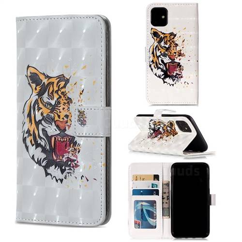 Toothed Tiger 3D Painted Leather Phone Wallet Case for iPhone 11 (6.1 inch)