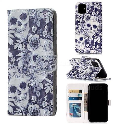 Skull Flower 3D Painted Leather Phone Wallet Case for iPhone 11 (6.1 inch)