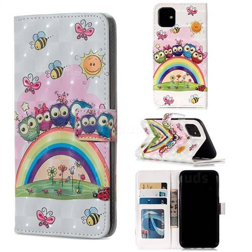 Rainbow Owl Family 3D Painted Leather Phone Wallet Case for iPhone 11 (6.1 inch)