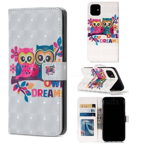 Couple Owl 3D Painted Leather Phone Wallet Case for iPhone 11 (6.1 inch)