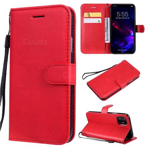 Retro Greek Classic Smooth PU Leather Wallet Phone Case for iPhone 11 (6.1 inch) - Red