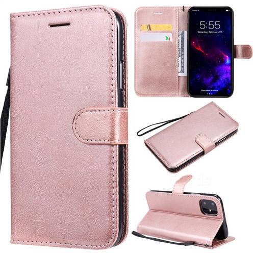 Retro Greek Classic Smooth PU Leather Wallet Phone Case for iPhone 11 (6.1 inch) - Rose Gold