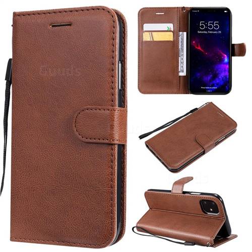 Retro Greek Classic Smooth PU Leather Wallet Phone Case for iPhone 11 (6.1 inch) - Brown